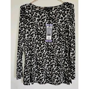 Mario Serrani Crew Neck Long Sleeve Top Brown Leopard Size XS